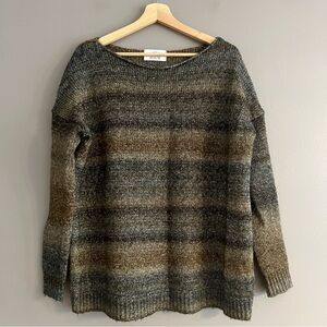 Allude Striped Wool Blend Boat Neck Pullover Sweater Oversized Metallic Brown S